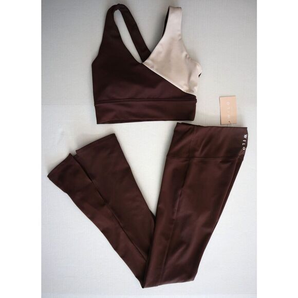 Wilo The Label WL-239 Women Sz S Chocolate Brown Flare Leg Leggings & Sports Bra - Picture 1 of 15